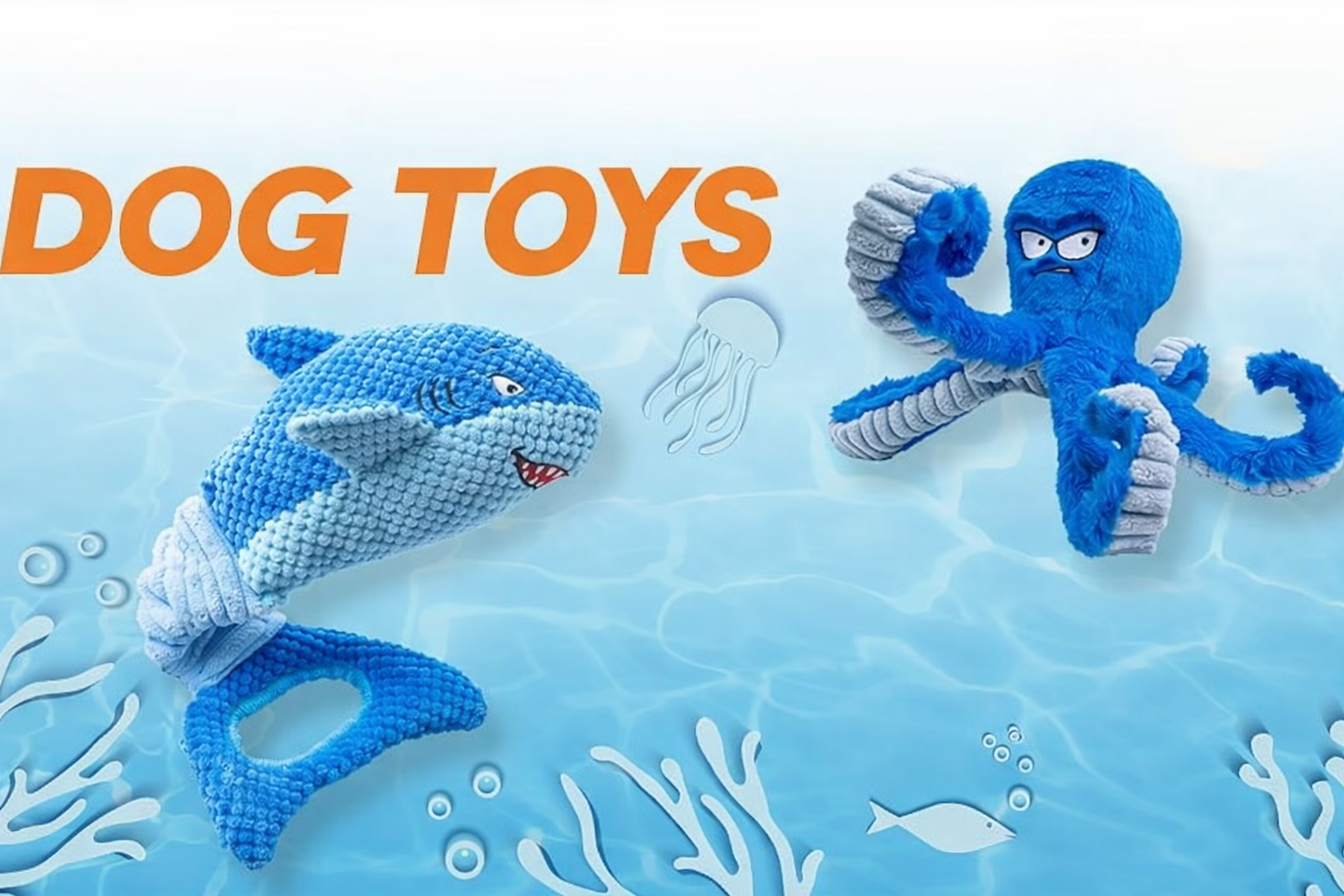 Zoomie Pawz Shark or Octopus Squeaky Plush Dog Toy