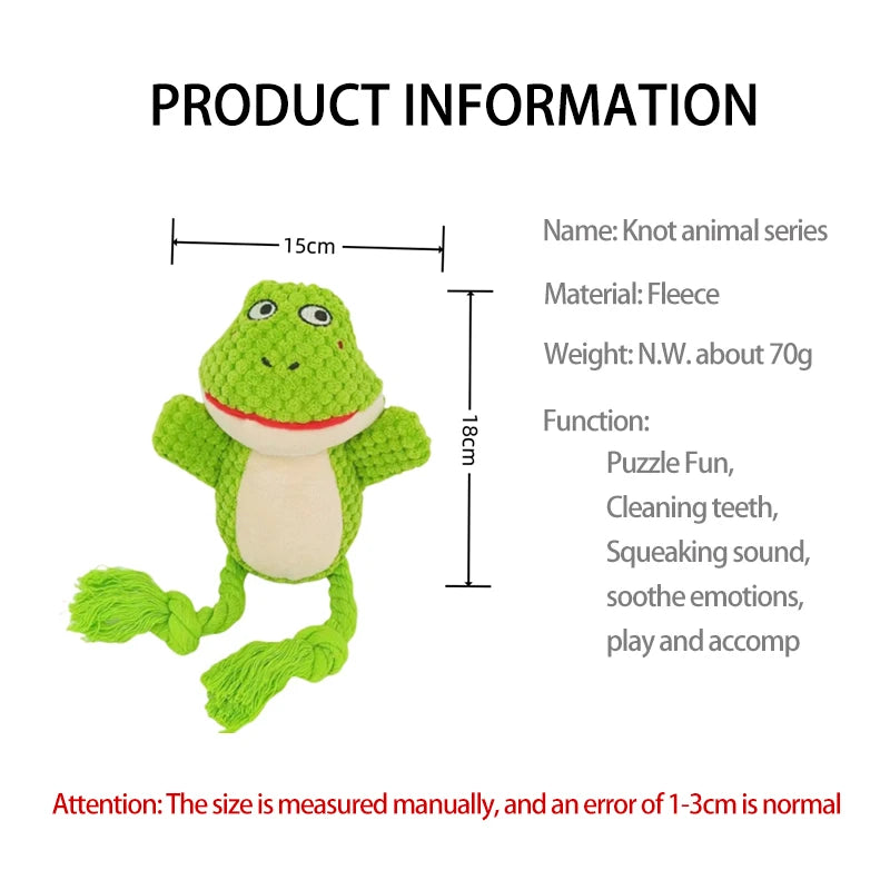 Zoomie Paws Cute Animal Squeaky Knot Rope Dog Toy