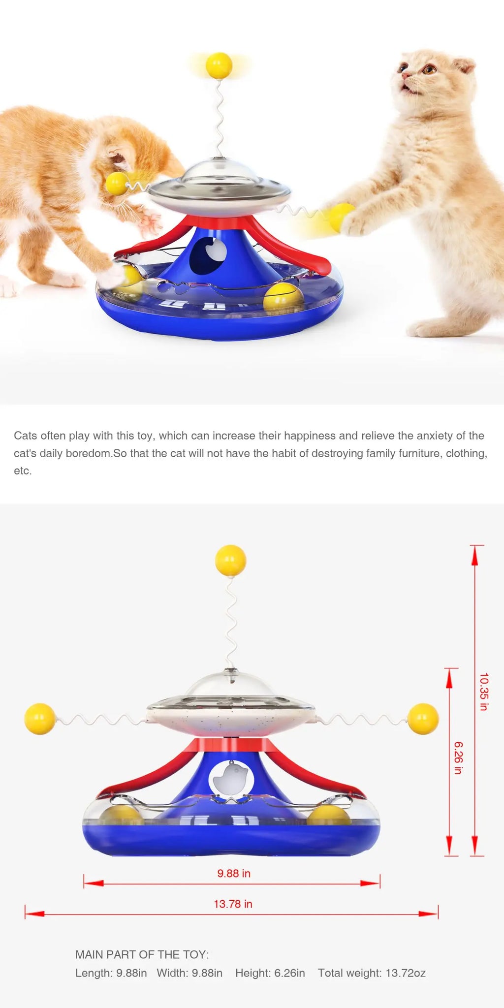 Cat Puzzle Toys Indoor for Kitten Interactive Games Spinning Track Balls & Feather Teaser Toy Stimulation Brain Treasure Chest