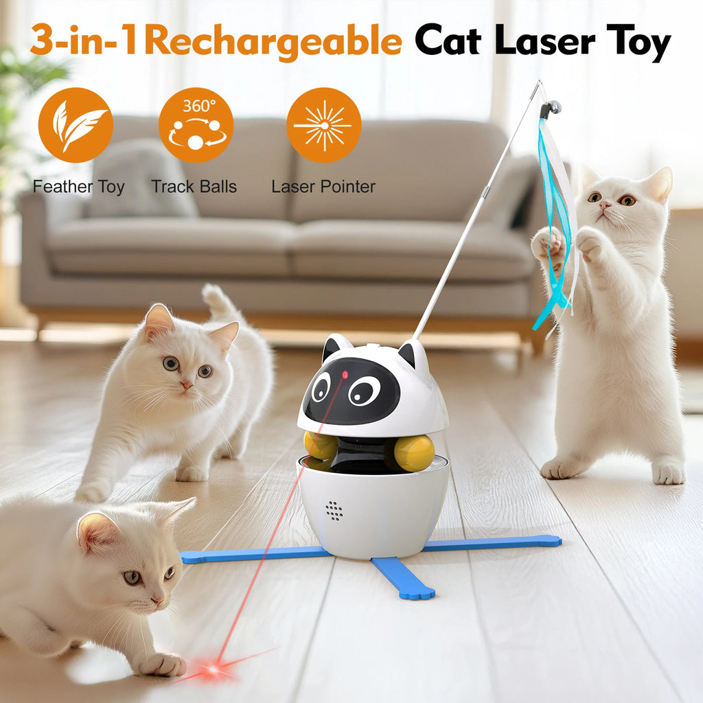 4 in 1 Cat Toys Indoor Electric Interactive Toys with Ball and Feather Automatic Chasing Exercising Laser Toy USB charging