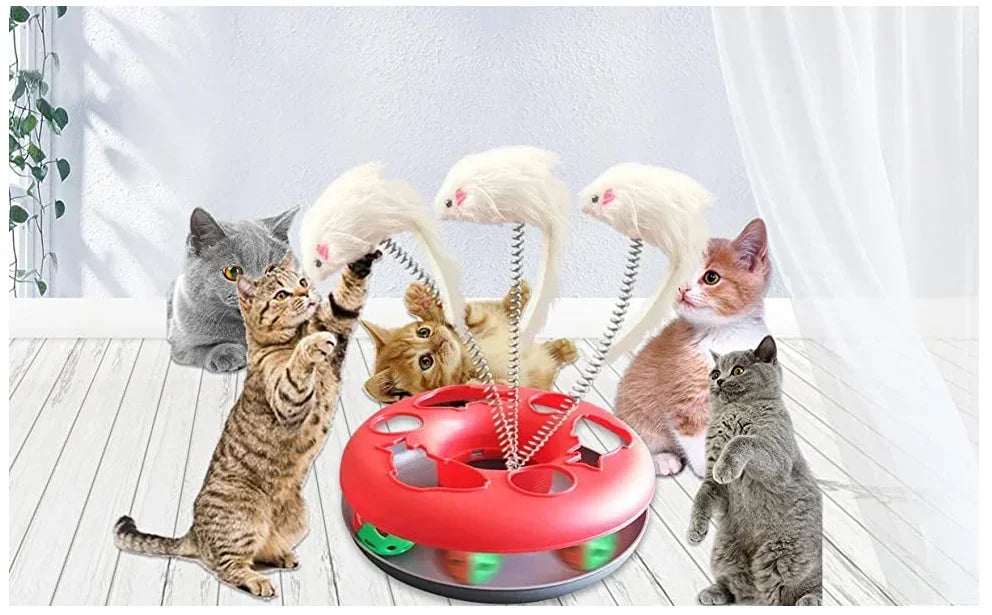 Funny Cat Toys for Indoor Cats Interactive Kitten Toys Roller Tracks with Catnip Spring Pet Toy with Exercise Balls Teaser Mouse