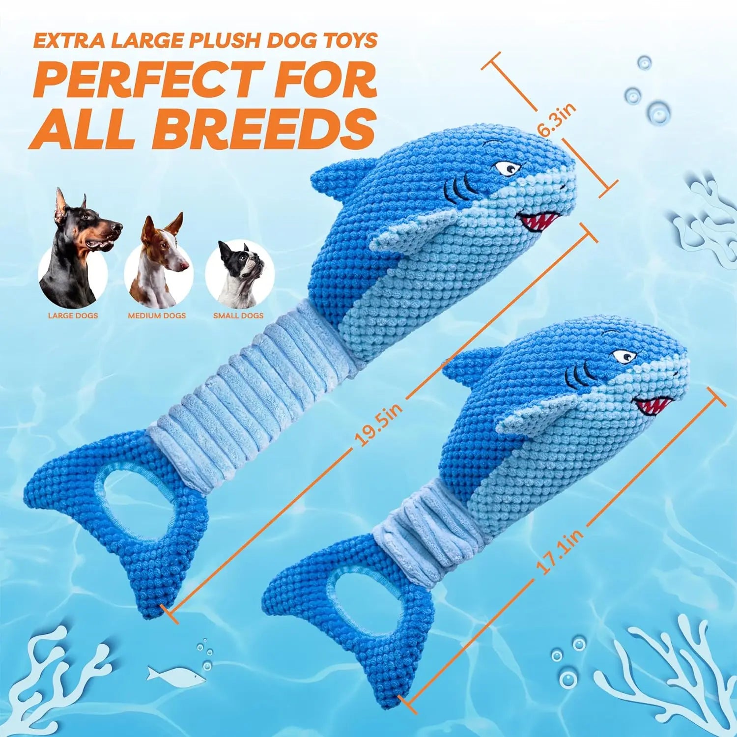 Zoomie Pawz Shark or Octopus Squeaky Plush Dog Toy