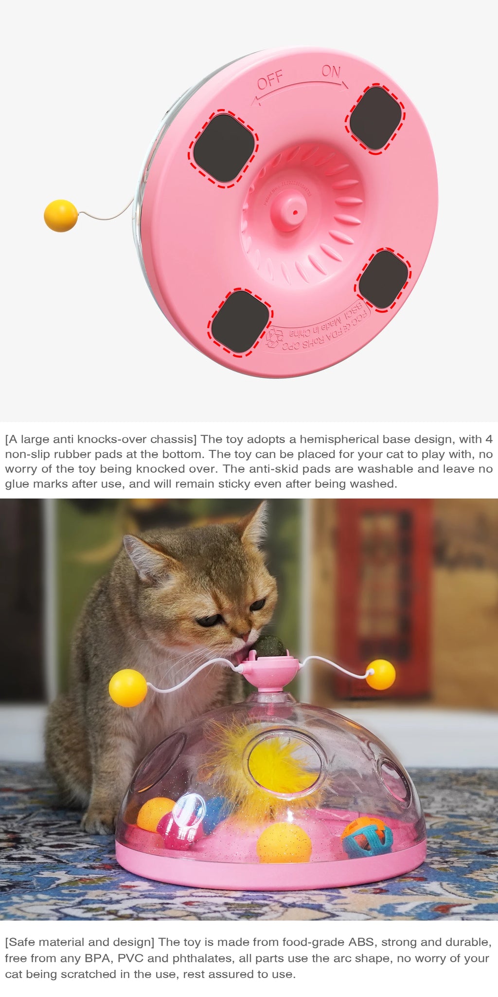 Cat Puzzle Toys Indoor for Kitten Interactive Games Spinning Track Balls & Feather Teaser Toy Stimulation Brain Treasure Chest