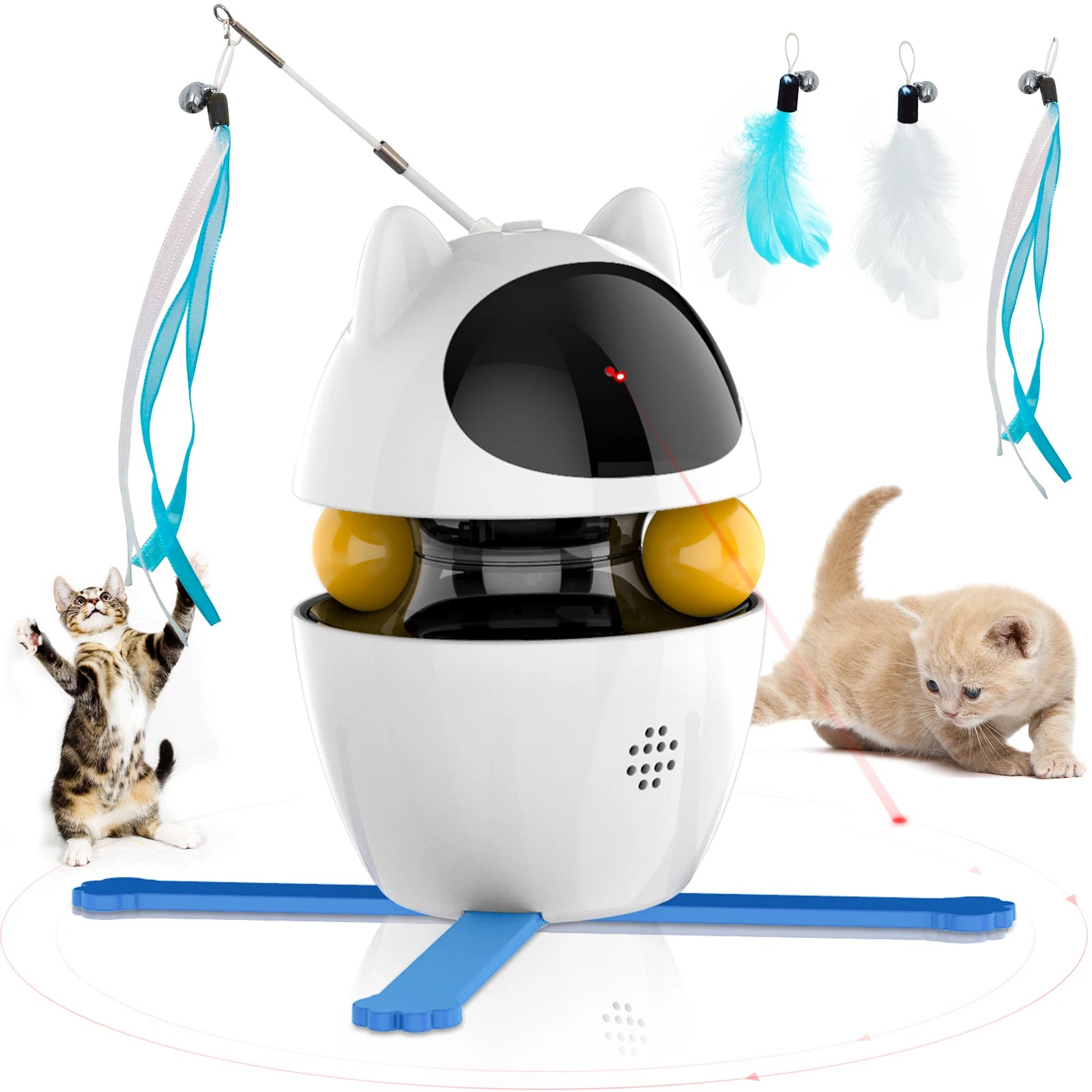 4 in 1 Cat Toys Indoor Electric Interactive Toys with Ball and Feather Automatic Chasing Exercising Laser Toy USB charging