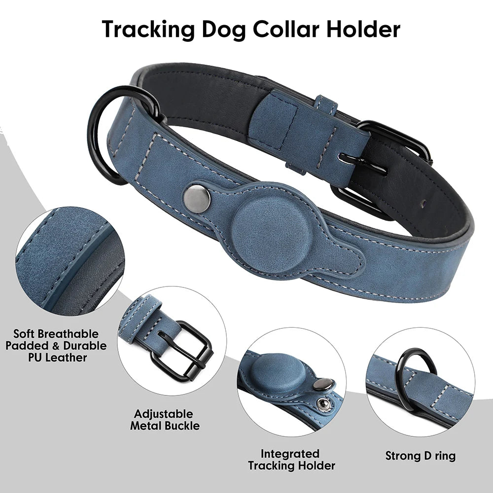 Zoomie Pawz Leather Anti-lost Tag Dog Collar