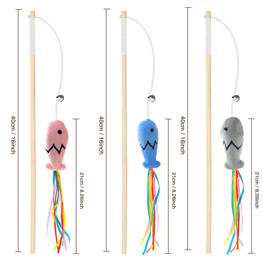 Fashion Cat Wand Toy, Natural Wooden Cat Teaser Wand for Cat, Interactive Elastic String Cat Stick Pole Toy for Indoor Cats