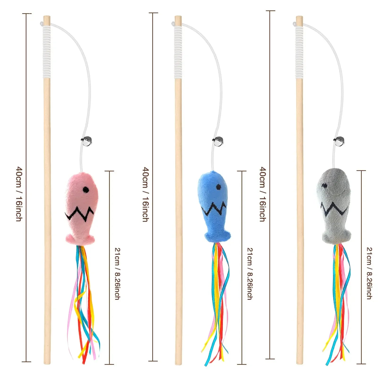 Fashion Cat Wand Toy, Natural Wooden Cat Teaser Wand for Cat, Interactive Elastic String Cat Stick Pole Toy for Indoor Cats