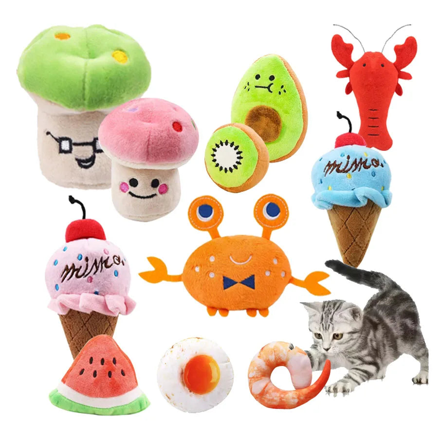 Cat Dog Toys Chew Squeak Toy Cats Dogs Interactive Plush Fruit Snacks And Vegetable Doll Pet Products