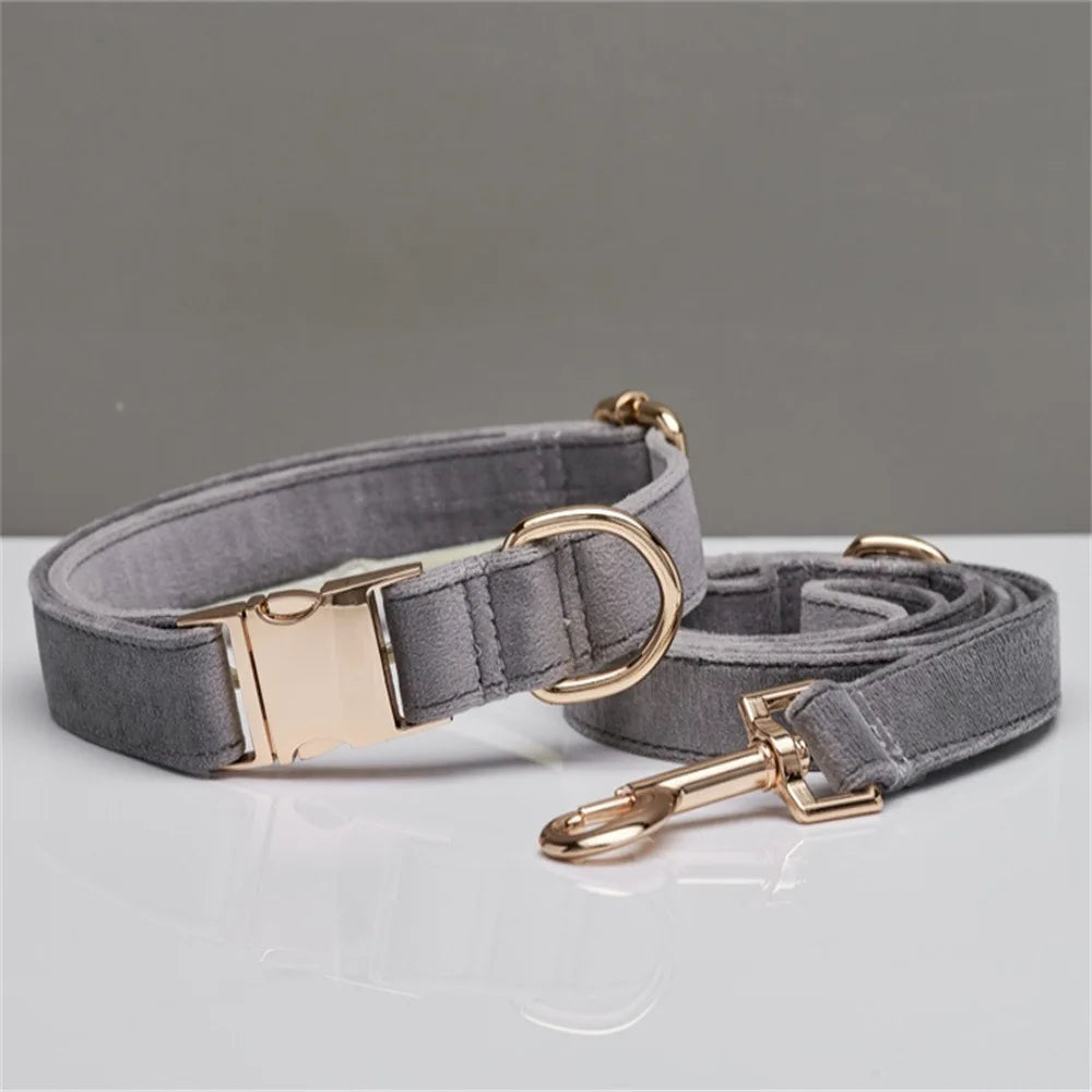 Zoomie Pawz Velvet Personalized Dog Collar and Leash Set