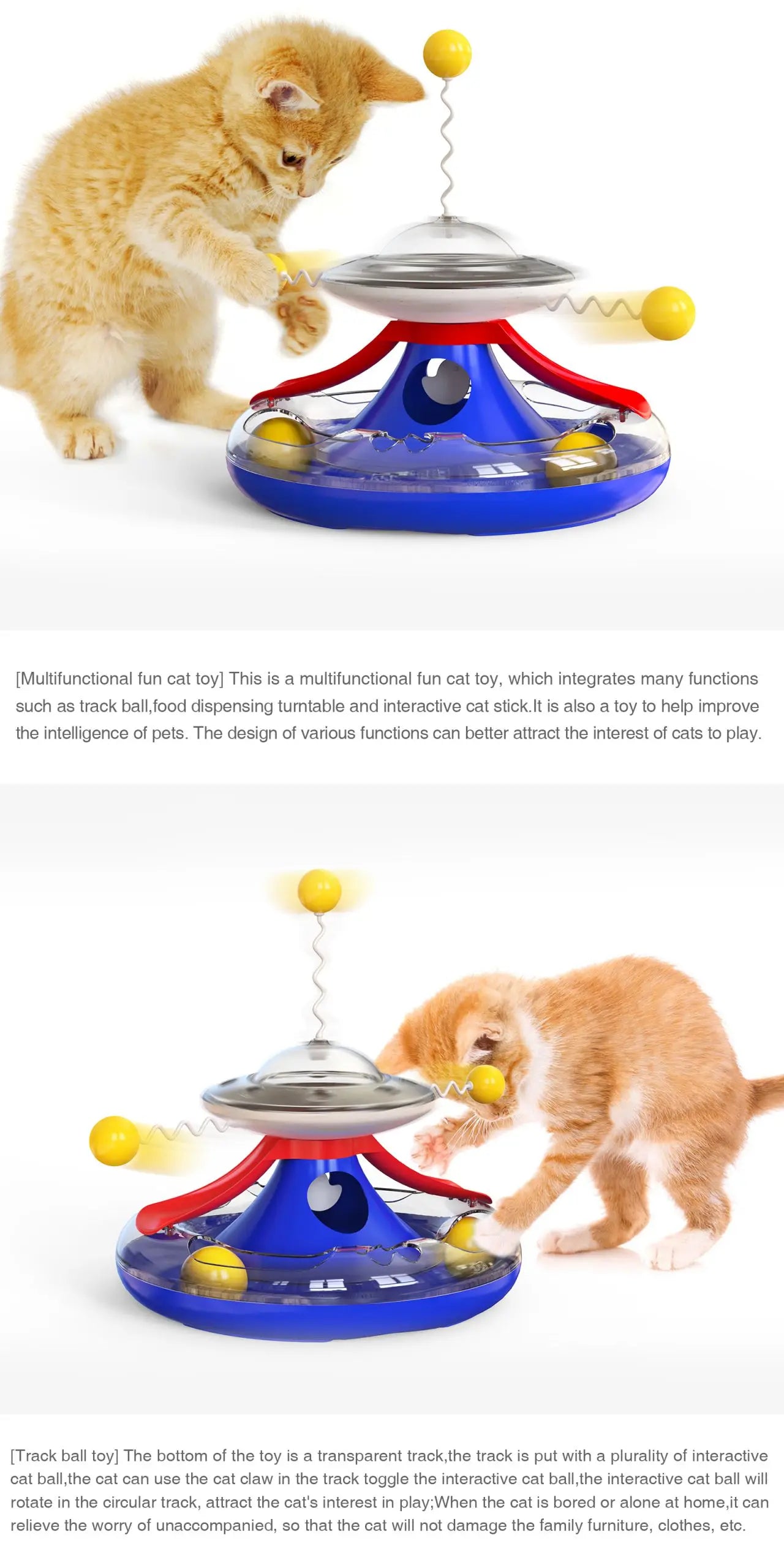 Cat Puzzle Toys Indoor for Kitten Interactive Games Spinning Track Balls & Feather Teaser Toy Stimulation Brain Treasure Chest
