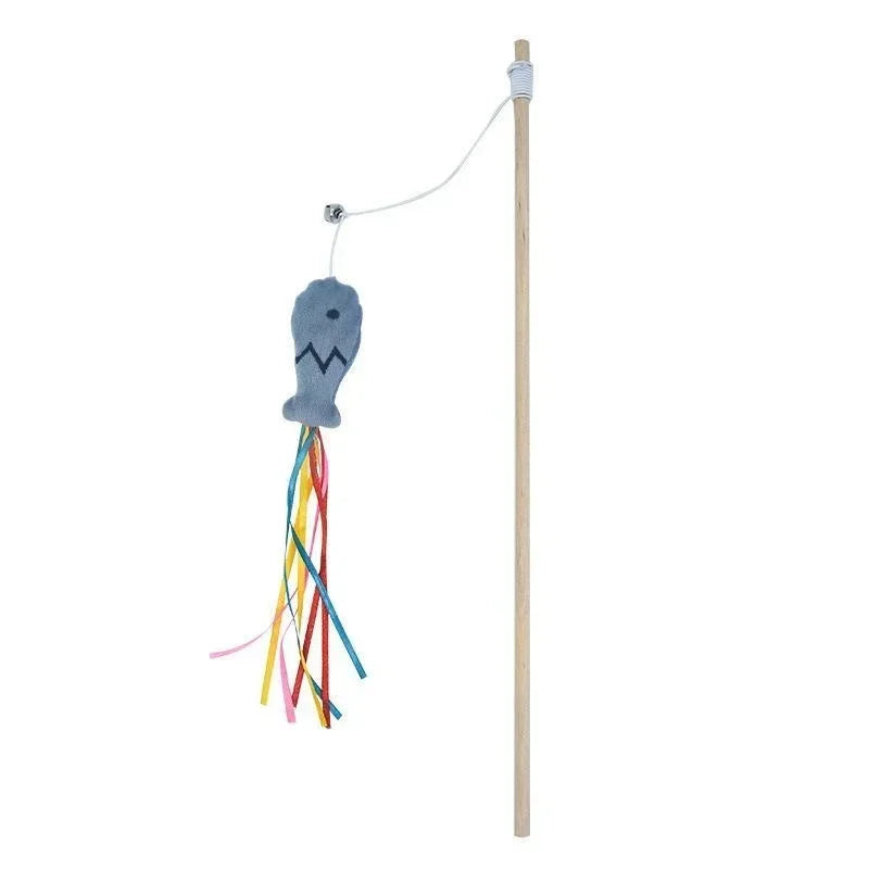 Fashion Cat Wand Toy, Natural Wooden Cat Teaser Wand for Cat, Interactive Elastic String Cat Stick Pole Toy for Indoor Cats