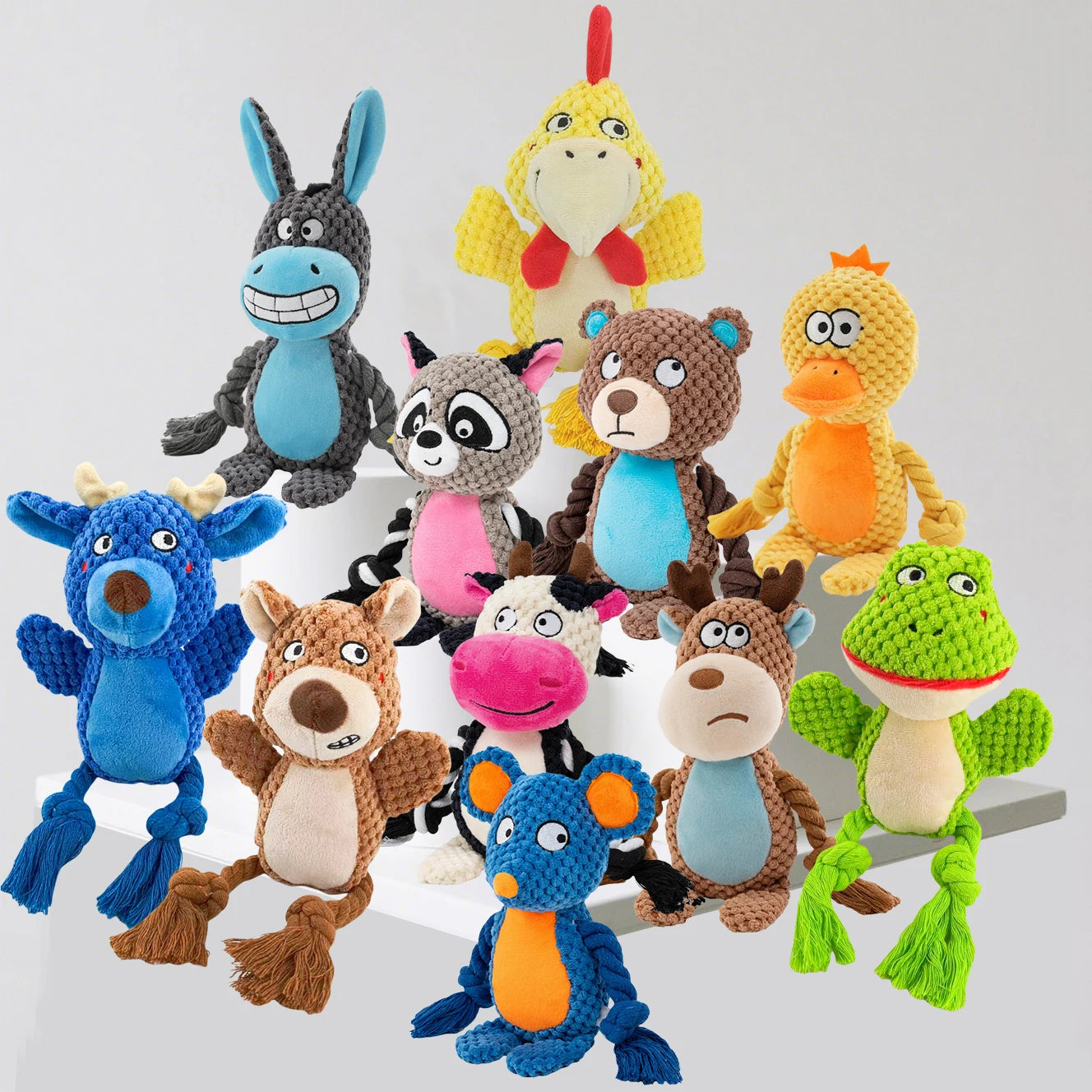 Zoomie Paws Cute Animal Squeaky Knot Rope Dog Toy