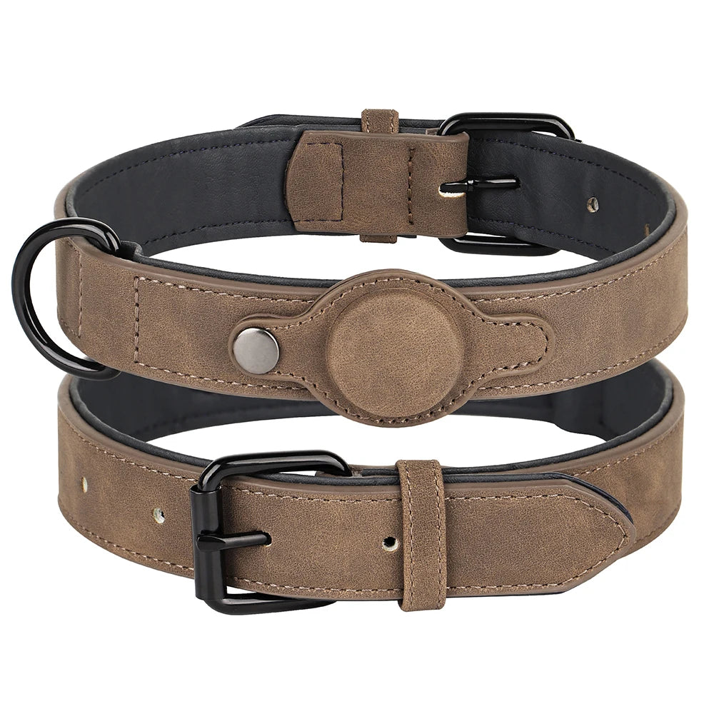 Zoomie Pawz Leather Anti-lost Tag Dog Collar