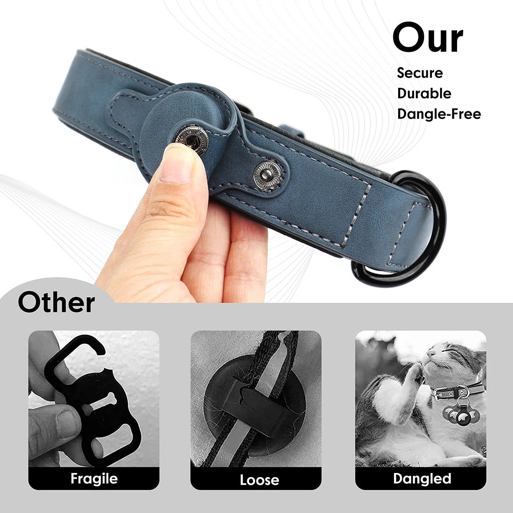 Zoomie Pawz Leather Anti-lost Tag Dog Collar