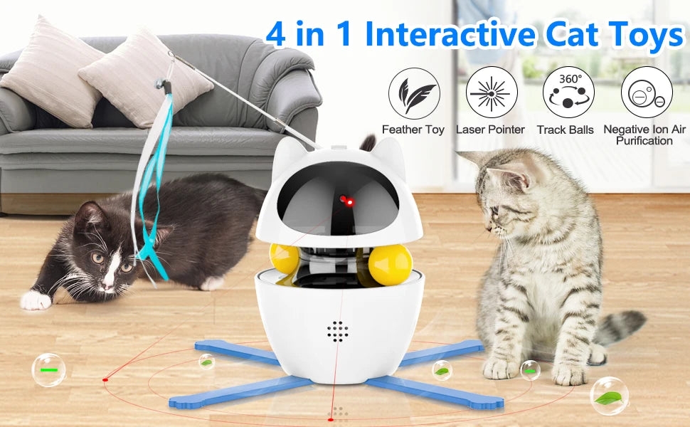 4 in 1 Cat Toys Indoor Electric Interactive Toys with Ball and Feather Automatic Chasing Exercising Laser Toy USB charging
