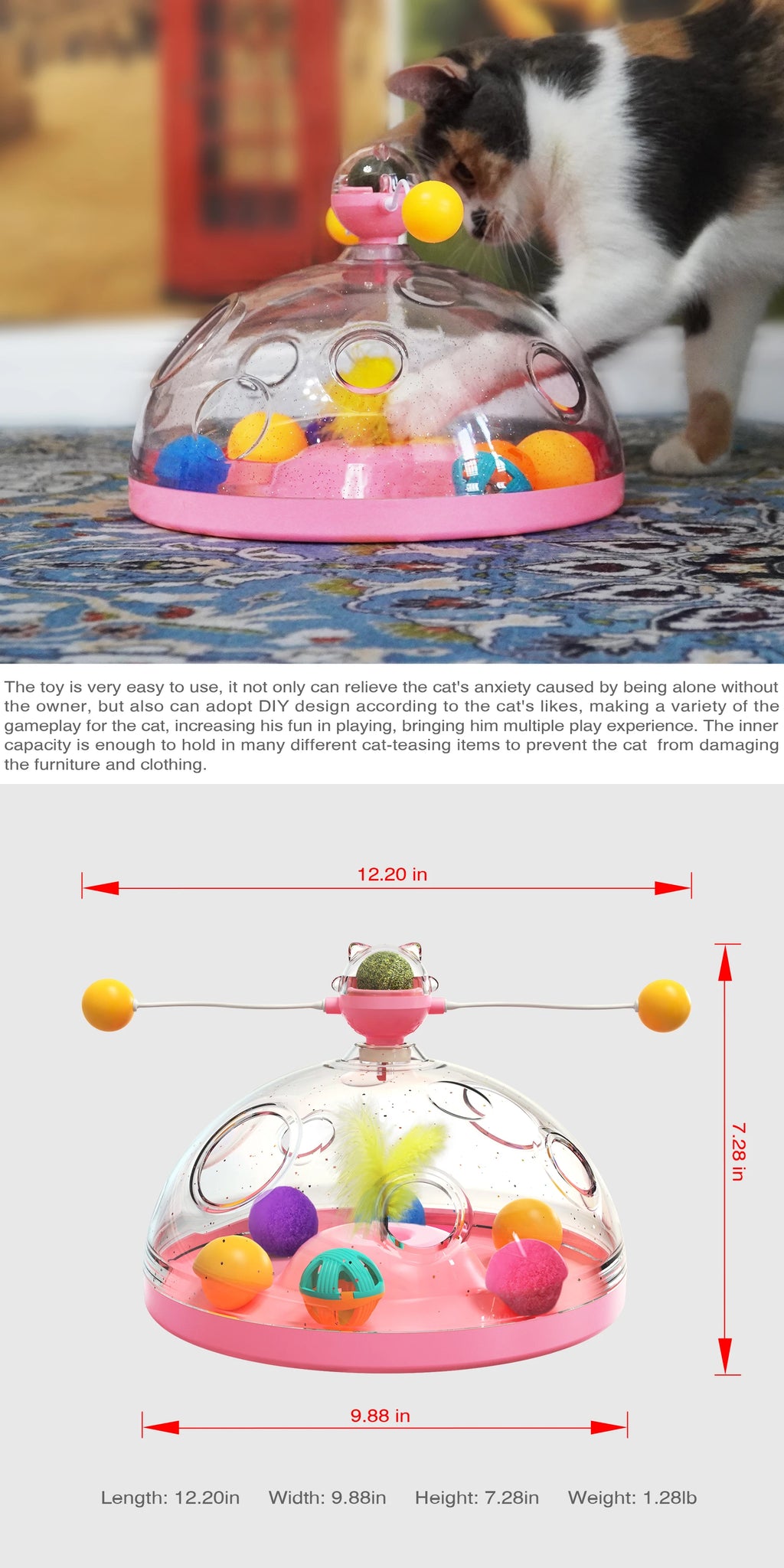 Cat Puzzle Toys Indoor for Kitten Interactive Games Spinning Track Balls & Feather Teaser Toy Stimulation Brain Treasure Chest