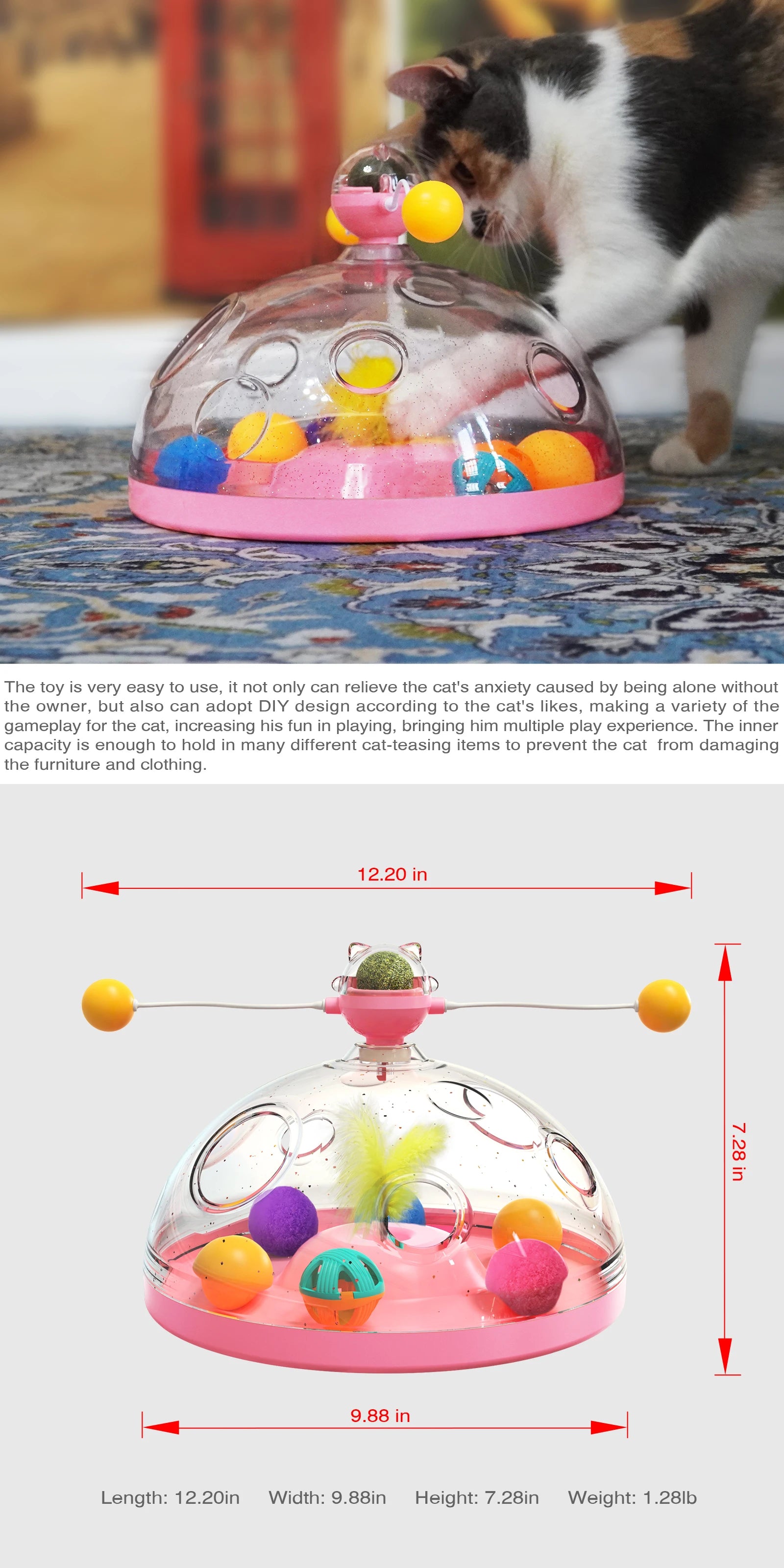 Cat Puzzle Toys Indoor for Kitten Interactive Games Spinning Track Balls & Feather Teaser Toy Stimulation Brain Treasure Chest