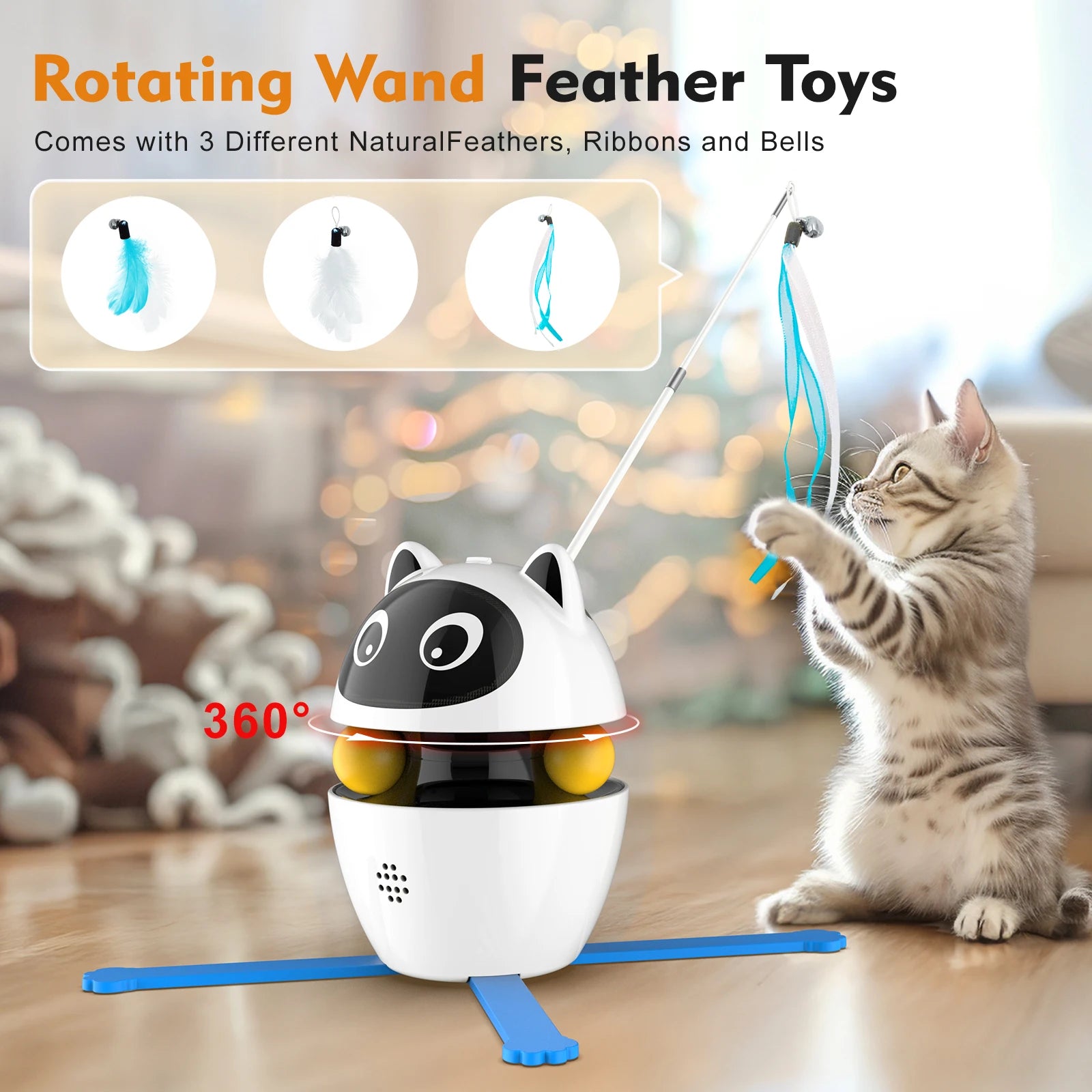 4 in 1 Cat Toys Indoor Electric Interactive Toys with Ball and Feather Automatic Chasing Exercising Laser Toy USB charging